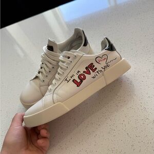 D&G White and Silver Love Sneakers